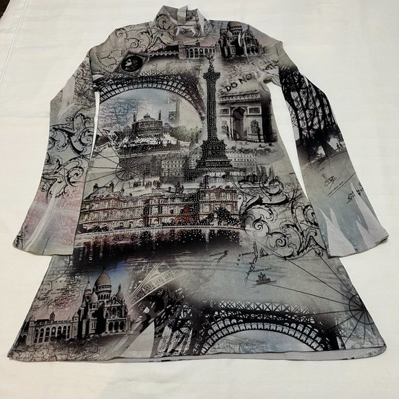 S-Twelve Sweater Dress Multi Colored Beautiful Prints with Rhinestone SzM - Picture 3 of 6